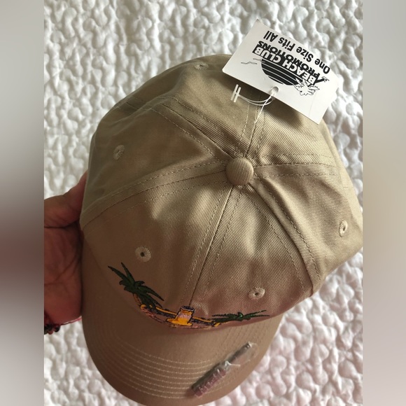 Beach Bum Bottle Opener Tan Baseball hat with beer bottle and palm tree - Picture 2 of 8